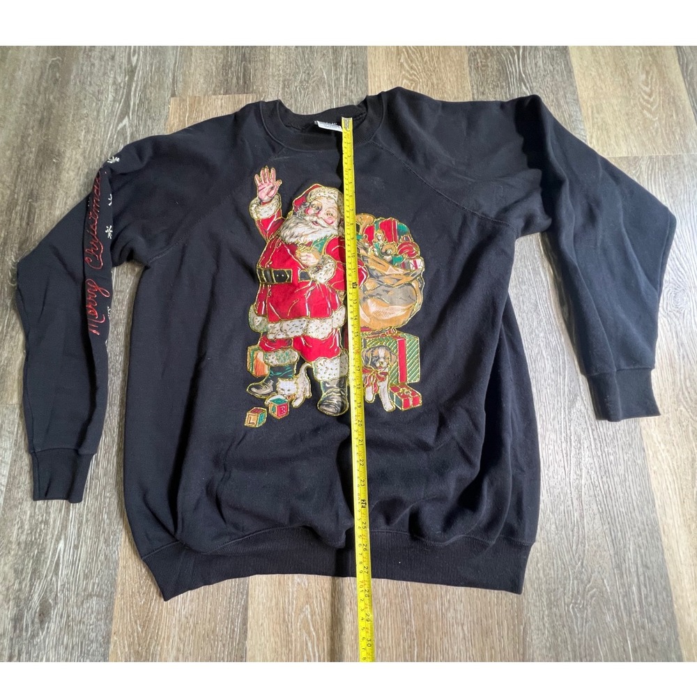 Hanes Her Way Sweatshirt Women XXL Black Santa Christmas Vintage Made in USA - Picture 4 of 7